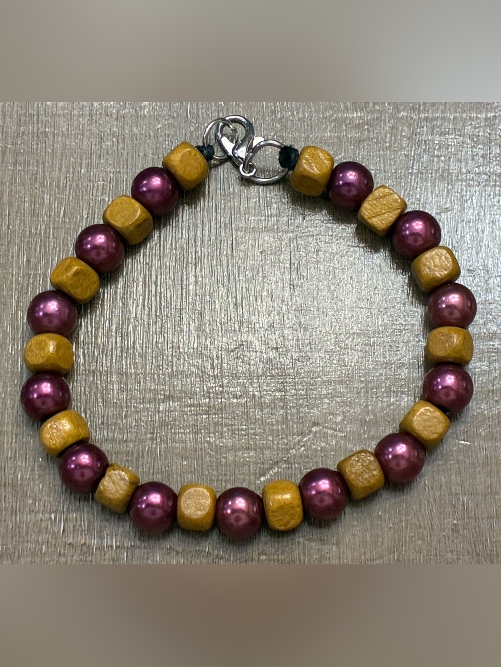 Handmade Purple and Mustard Beaded Bracelet